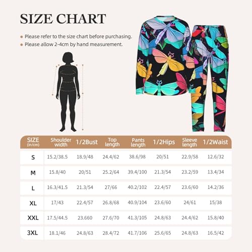 Pyjama extensible femme manches longues doux imprimé libellules mignonnes