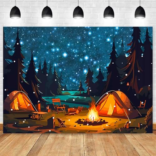 Fondo fotográfico camping 7x5ft azul miniatura 5
