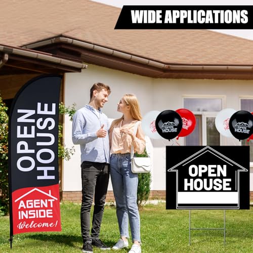 Buryeah Open House Signs Set (36 Pcs Total), 1 Open House Flag with Pole Kit for Yard, 5 Double Sided Real Estate Business Agent Directional Arrows Signs with Metal Stakes and 30 Balloons(Black) - Image 7