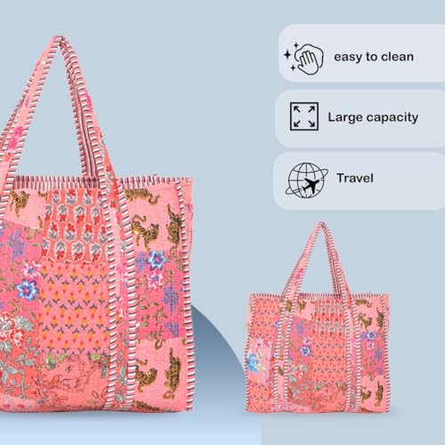 Image of Women's 100% Cotton Lightweight Shoulder Tote Bag with Interior Poeckt Casual Handbag for Women