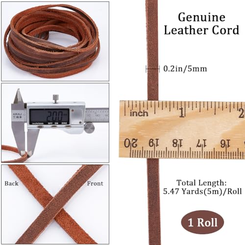 GORGECRAFT 5M Real Genuine Round Leather String Cord 5mm Wide Cowhide Leather Strip 2mm Thick Flat Leather Straps For Diy Crafts Necklace Bracelets Belts Boot Lace Jewellery - Image 2