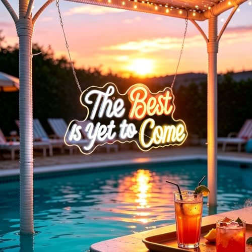 Image of The Best is Yet to Come Neon Sign, Letter Neon Signs for Wall Decor Dimmable Light up Sign, Classroom Wedding Party Bar Bedroom Home Neon Decor 16.53 x 10.23 inch