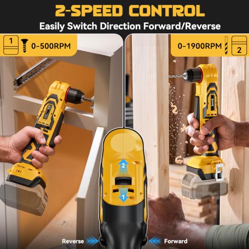 DIYtoolifz Cordless Right Angle Drill Compatible with Dewalt 20V Battery, 3/8" Angle Drill with Brushless Motor,400 in-lb,2 Speed & LED Light, Compact for Tight Spaces Drilling & Screws (Tool Only) by DIYtoolifz - Used condition - Image 5