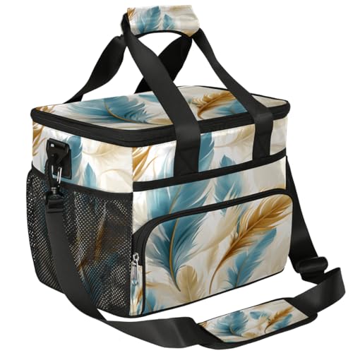 Abstract Feather Insulated Picnic Backpack Lunch Box for Women Men Picnic Basket Tote Lunch Bag Picnic Bag Portable Lunch Bags for Picnic, Beach, Work, Trip,Office, Camp Ethnic Feathers