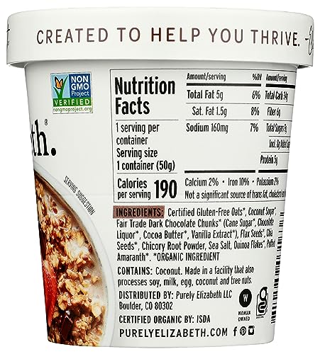 PURELY ELIZABETH Dark Chocolate Chunk Superfood Oatmeal Cup, 1.76 OZ - Thumbnail 5
