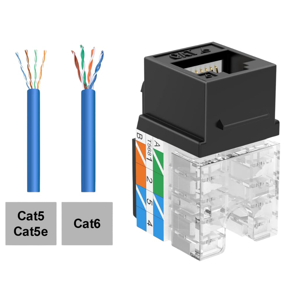 Lot de 25 prises Keystone CAT5e - 8 conducteurs RJ45, câblage T568A/B, 110 IDC avec couvercle anti-poussière - Noir