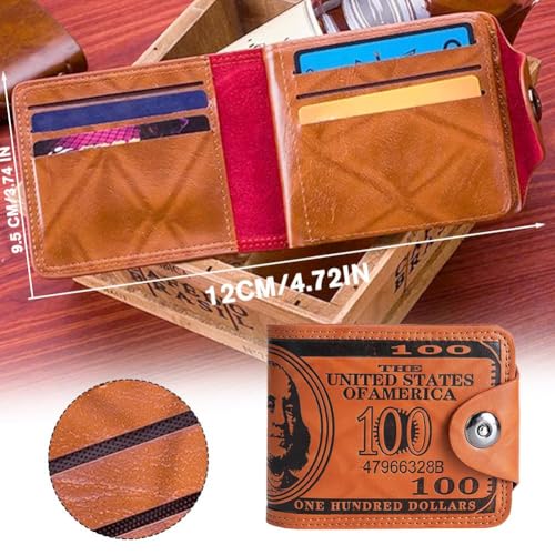 Men's US Dollar Wallet Bill Money Bifold Safe Purse,Billfold Leather Credit Card Photo Holder with Magnetic Buckle (Orange)2