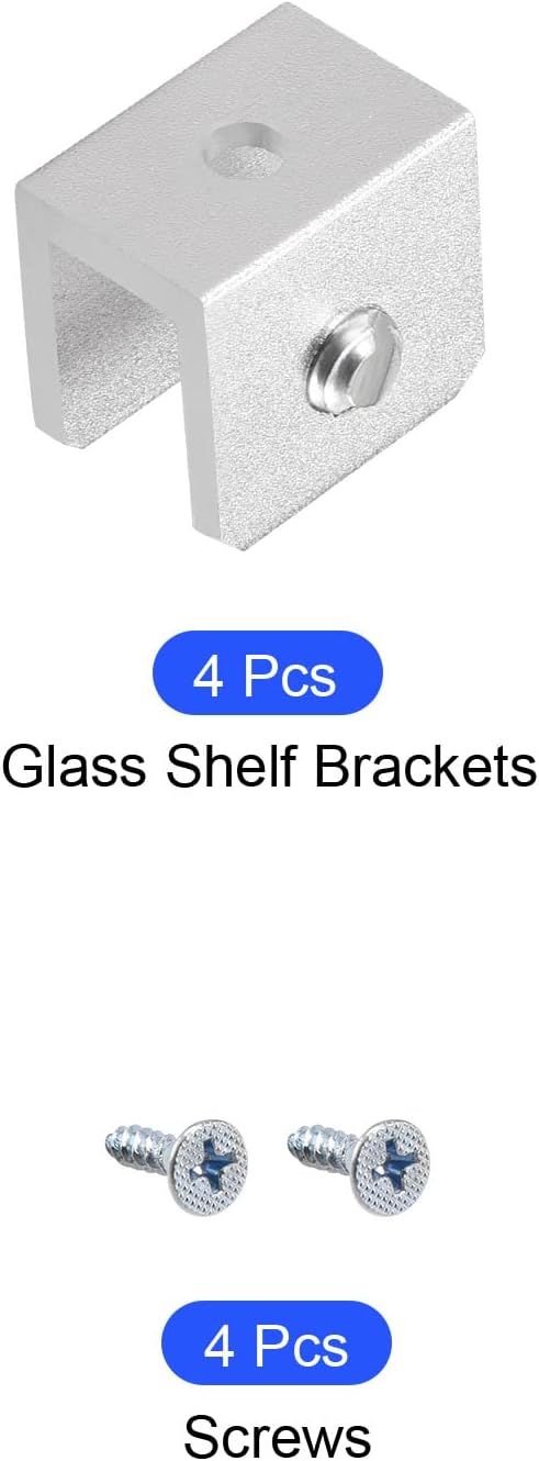 METALLIXITY Glass Shelf Bracket Support (for 5-8mm Thickness) 4Pcs, Aluminum Alloy Glass Clips Clamp - for Furniture Repair, Bedroom, Silver Tone