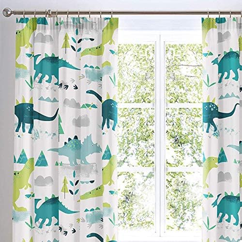 Bedlam Dino-Glow in The Dark Pair of Pencil Pleat Curtains, Multicolour, 66" Width x 72" Drop (168 x 183cm)