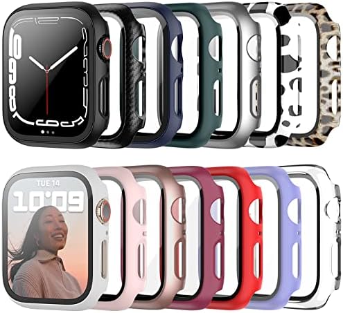 14 Pack Case with Tempered Glass Screen Protector for Apple Watch Series 8 Series 7 41mm,JZK Hard PC Full Coverage Slim Guard Bumper Protective Cover HD Ultra-Thin Cover for iWatch 41mm Accessories