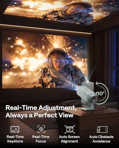 Image of Aurzen BOOM Air Google TV Portable Projector with WiFi and Bluetooth, USB-C Powered, Smart Projector for Outdoor & Home Movie, 4K Supported, Real-Time Focus, Dolby Audio, Adjustable Stand, Off-White