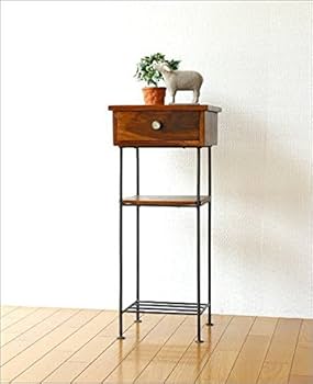 Amazon｜電話台 木製 天然木 無垢材 スリム アイアン 鉄脚 花台