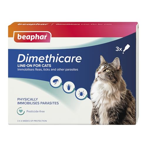 Beaphar - Dimethicare Line-On Flea & Tick Control for Cats – 3 pipettes - Physically Immobilises Fleas, Ticks & Other Parasites - Pesticide-Free - For Cats from 12 weeks old