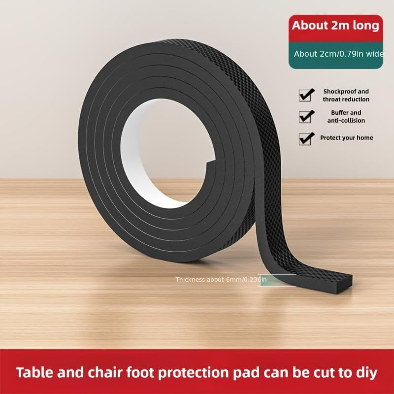 Croppable Anti-Slip Table Chair Foot Protector Pad - 1 Roll 2cm Width 2m Length - Thick Anti-Noise Wear-Resistant Mute Pad - Furniture Floor Protectors for Hardwood Tile Floors Home Office