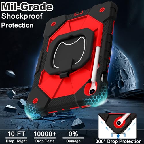 Image of WESOROL Case for Samsung Galaxy Tab S10 Lite /S10 FE /S9 FE 10.9 Inch (2025 /2023) Galaxy Tab S9 11 Inch,Shockproof Cover for Samsung S9 FE with Rotating Stand Screen Protector Pencil Holder,Black Red