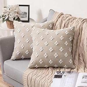 MIULEE Set of 2 Decorative Throw Pillow Covers Rhombic Jacquard Pillowcase Soft Square Cushion Case for Couch Sofa Bed Bedroom Living Room, 18×18 Inch, Beige