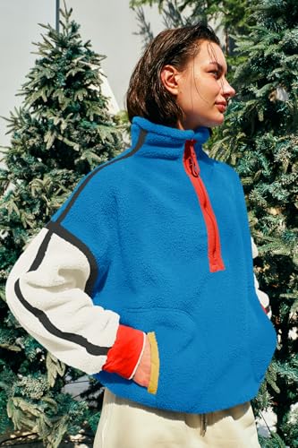 Panadila Womens Half Zip Sherpa Fleece Pullover Soft Oversized Sweatshirt with Pockets Warm Fuzzy Sweater3