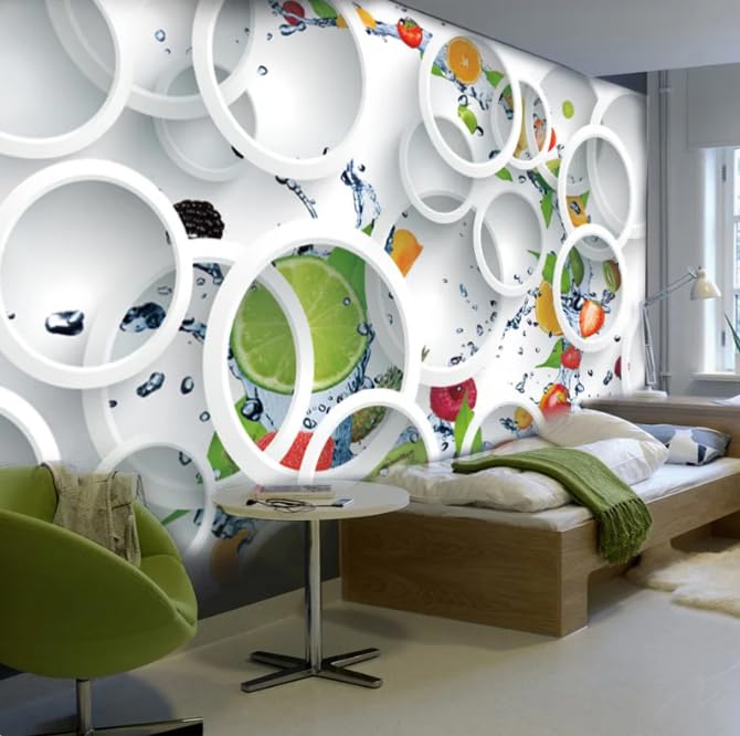 Papier peint mural 3D cercles et fruits d'art moderne pour salon et restaurant en 400x280 cm