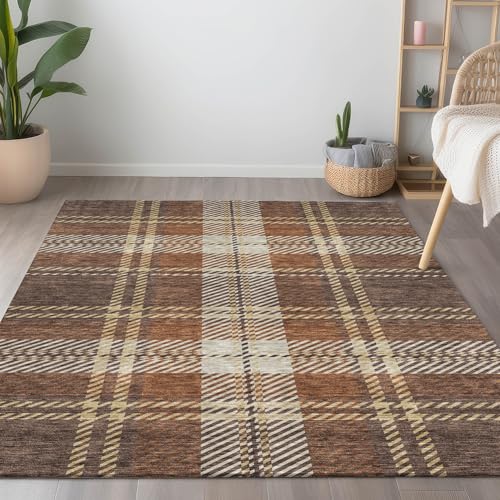 Addison Rugs Chantille ACN935 ブラウン 5フィート x 7フィート15.2cm 屋内/屋外、洗濯機洗い可能、お手入れ簡単、脱落防止、寝室、リビングルーム、ダイニングルーム、キッチン、パティオラグ