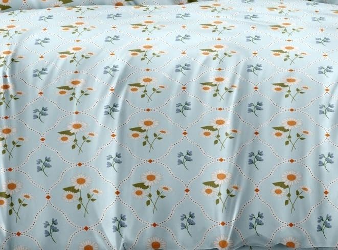 Image of DECOR2ADMIRE 300TC Glace Cotton Printed Super King Size Double Bedsheet with Two Pillow Covers, 108 x 108 Inches or 9 Feet x 9 Feet - (Soft Sky Garden)