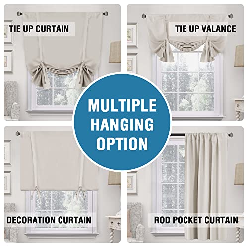 H.VERSAILTEX 100% Blackout Tie Up Curtains for Thermal Insulated Black Lined Balloon Roman Shade Bathroom Window Rod Pocket for Small Window,63 inches Long for Bedroom Rod Pocket Pumice Stone