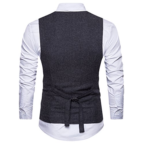 COTTORY Men's Vintage Slim Fit Double-Breasted Solid Suit Vest3