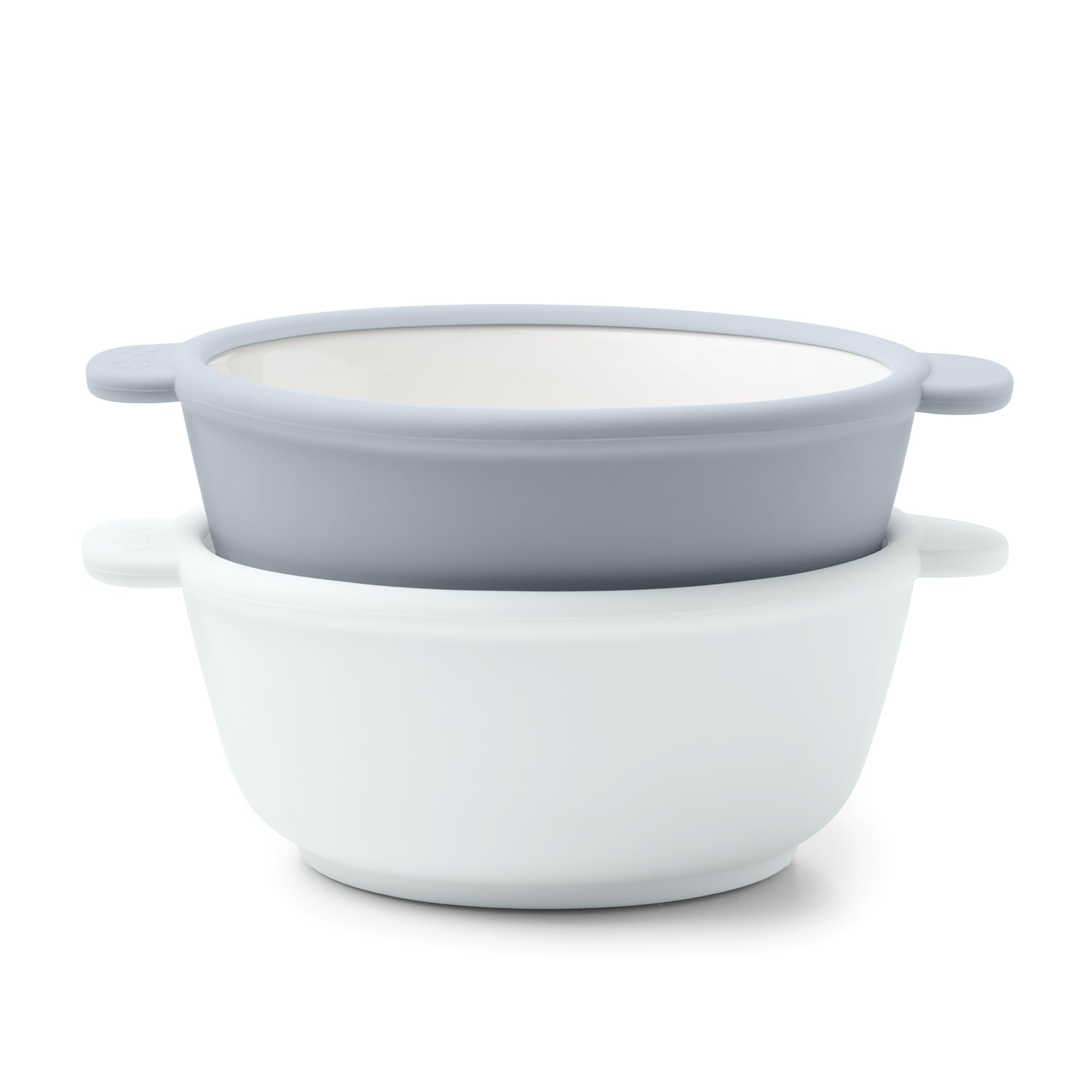 Ello Clean Start Ceramic Toddler Bowls with Sleeves, 2 Pack, Quiet Tide