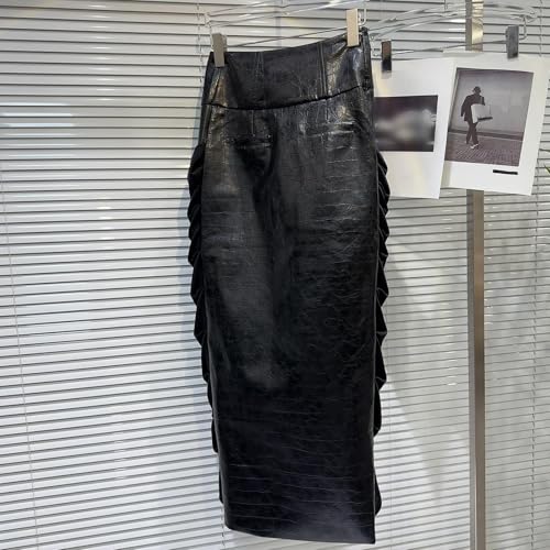 Women's PU Leather Patchwork Pleated Maxi Skirt Mesh Tulle Split Elegant High Waisted Casual Pencil Skirt2