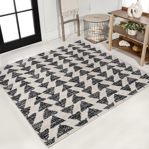 JONATHAN Y Aisha Moroccan Triangle Geometric Cream/Black 5x5 Square Indoor Area Rug, Contemporary, Modern, Easy-Cleaning for Living Room, Bedroom, Kitchen, Pet Friendly, Non-Shedding (MOH206A-5SQ)