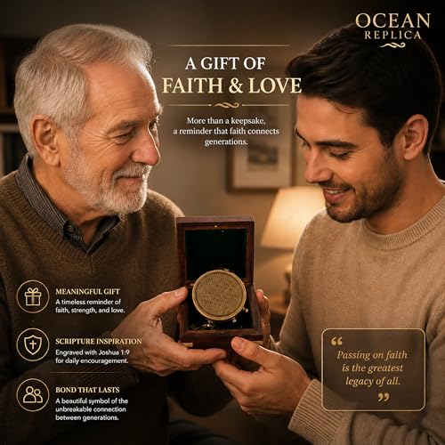 Brújula Be Strong and Courageous – Brújula magnética náutica antigua con grabado de escritura – Regalo de bautizo con estuche de madera para hijo, padre, esposo, ser querido miniatura 5