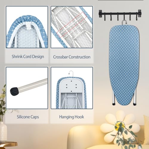Duwee Table Top Ironing Board with Iron Rest, Compact Ironing Board for Small Area, Heat Resistant Cover and 10 mm Thick Felt Pad, 82 x 32 cm, Blue&White - Image 5