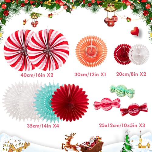 Image of Christmas Hanging Paper Fans Decoration Christmas Peppermint Candy Hanging Ornaments Party Ceiling Hangings Deco Candy Tissue Paper Fans Backdrops Party Supply
