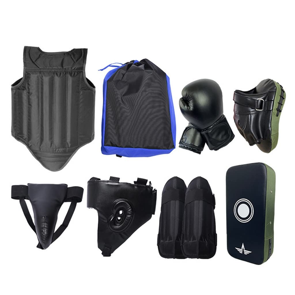 Protezioni per Arti Marziali Attrezzature di Protezione di Arti Marziali, Sparring Gear Set, Kickboxing 8pcs Set, con Boxing Kick Pads Guanti di Punzonatura Curvi, Guanti da Boxe(Black2)