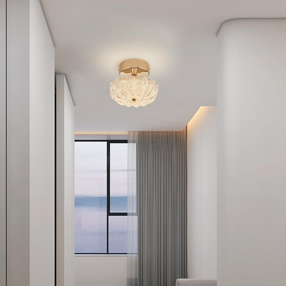 Lámpara de Techo Mini Pasillo Dorado Bling Montaje Empotrado Nórdico Moderno 2 Luces Flor pequeña Cerca de LED Armario para baño, Porche