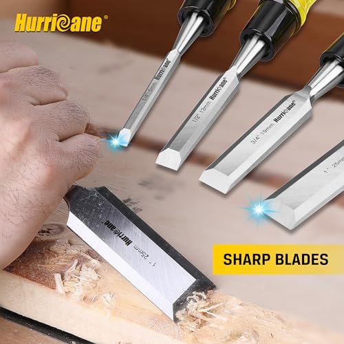 HURRICANE 4 Piece Wood Chisel Set for Woodworking, CR-V Steel Beveled Edge Blade, Durable PVC High Impact Handle Wood Chisel - Image 4