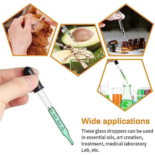 Image of Eye Dropper Set for Essential Oils, Pipettes Dropper with Black Rubber Head, Calibrated Thick Glass Medicine Dropping Pipettes, 1ml Dropper Measurer, Dropper for Liquid, Straight-Tip, Bent-Tip