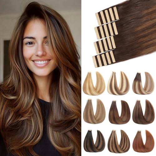 ShowJarlly Tape Extensions Echthaar 20pcs Extensions Echthaar 50c...