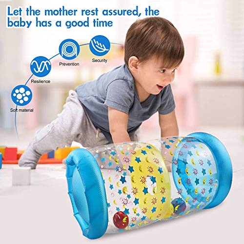 QIQU Baby Shower Crawling Plastic Training Roller Baby Crawling Fitness Toys Inflatable Baby Jumbo Roller with Bell Ball Inside Exercise Your Baby\'s Hearing and Touch, Muscles and Coordination