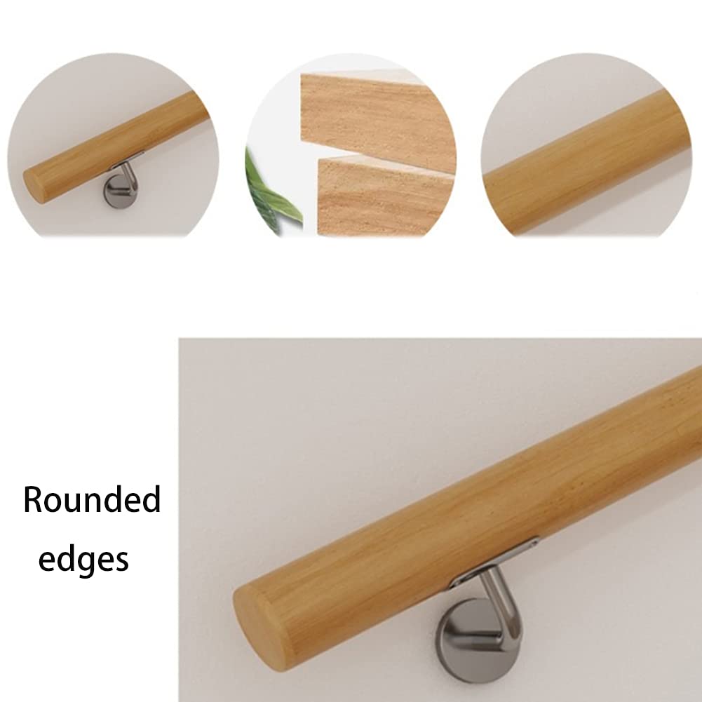 Corrimano in Legno Massello Ringhiera per Scale Antiscivolo di Sicurezza Kit Completo Moderno Passamano per Interni,Corrimano per Giardino di Casa (60cm)