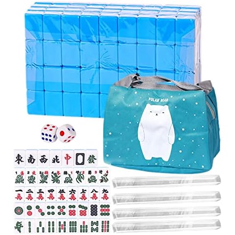 Hearthxy Mini Mahjong Set Chinesisches Mahjong Spielset Traditionelle Chinese Riichi Mahjong Set 144 Majong Spielsteine Strategiespiel Klassische Brettspiele für Reisen, Camping Cover