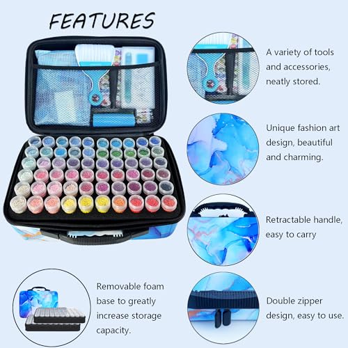 Image of Muzagroo Art Diamond Painting Storage Containers 120 Slots Diamond Art Storage Box with Accessories and Tools for Handcrafts Portable Shockproof Organizer Case for Diamond Painting L (Blue-Deluxe Set)