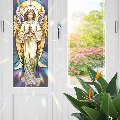 Película decorativa para ventana con diseño de vitrales y ángel miniatura 1