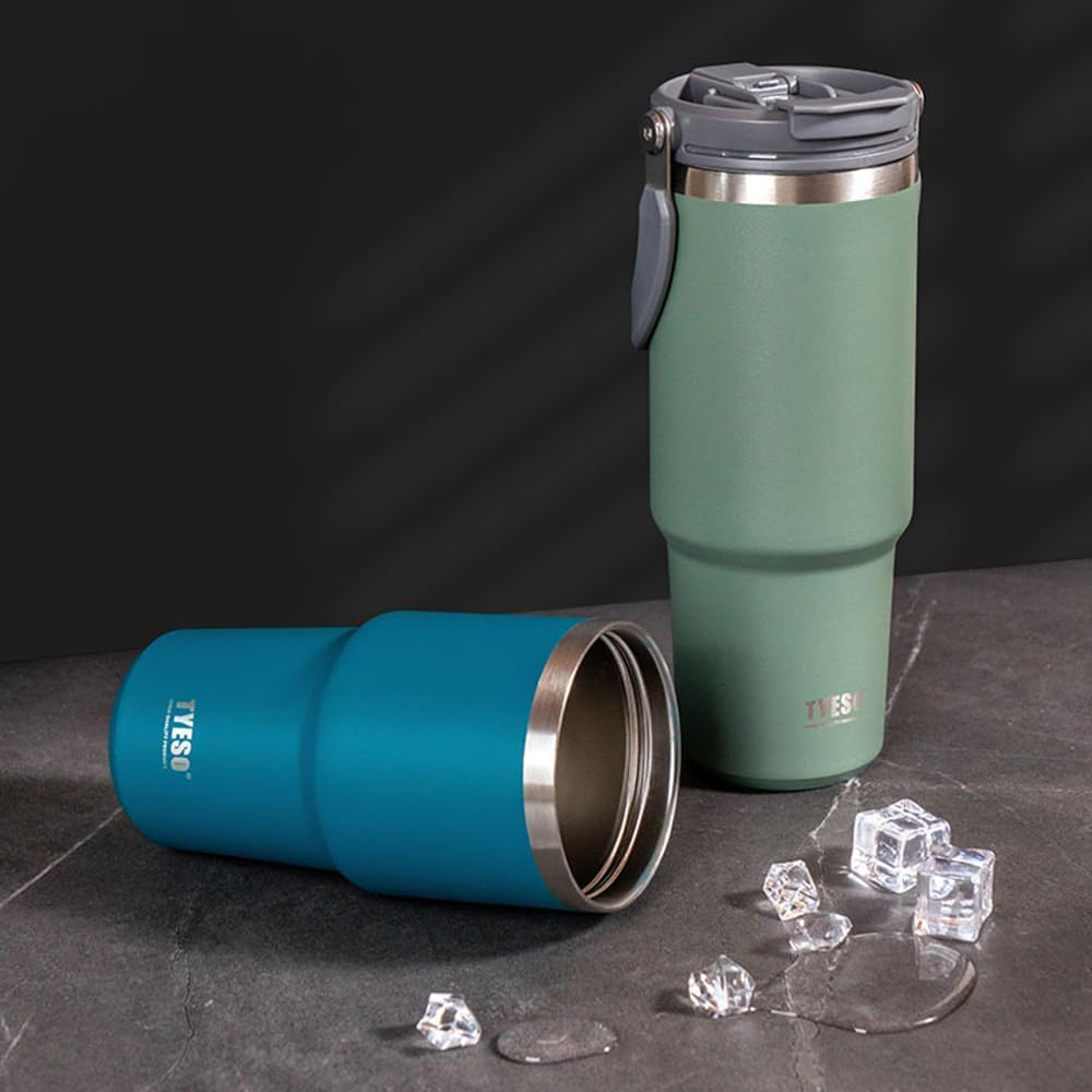 TYESO Tumbler with Handle,Tumbler with Straw, Vacuum Insulated Water Bottle,Double Wall Stainless Steel Coffee Cup Travel Mug Leak Proof Flip (Purple, 40 oz) - Image 5