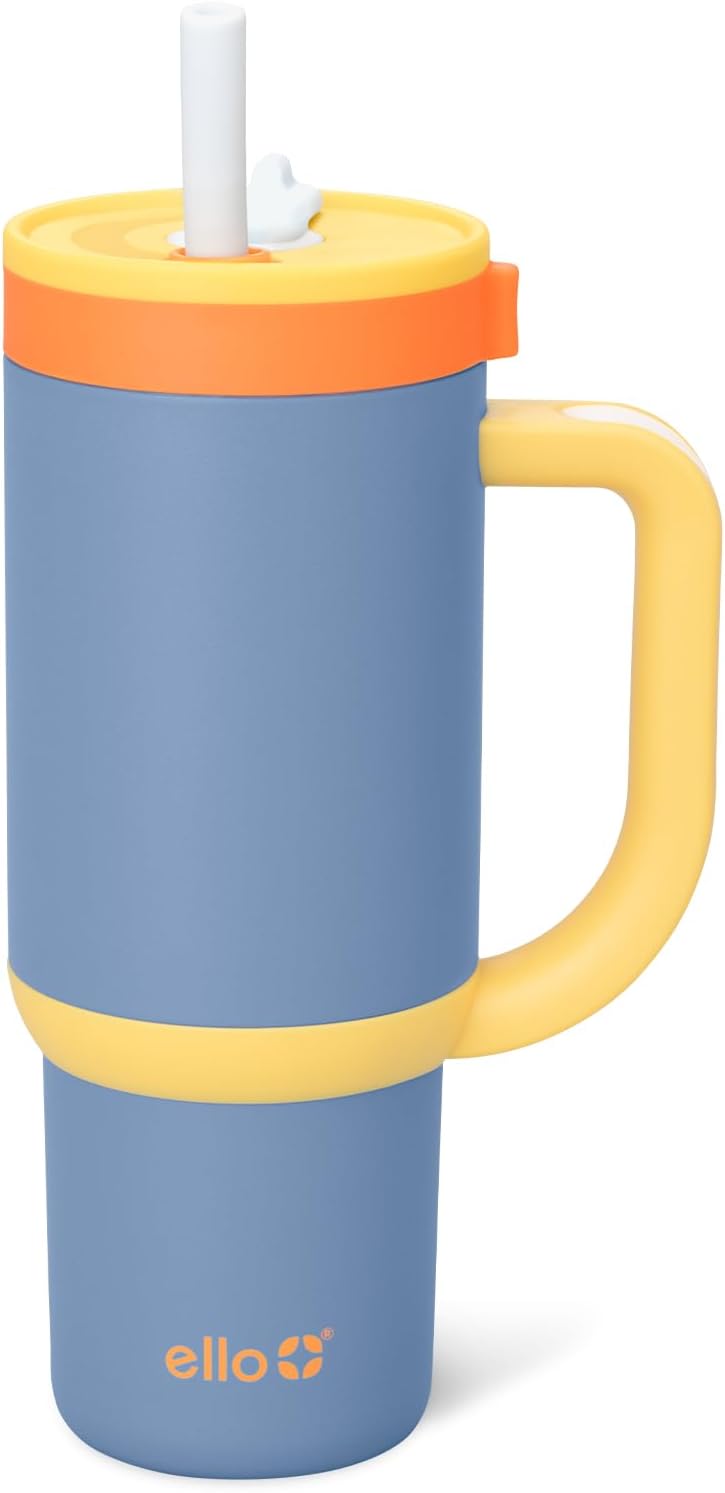 Leakproof insulated tumbler with handle and retractable straw