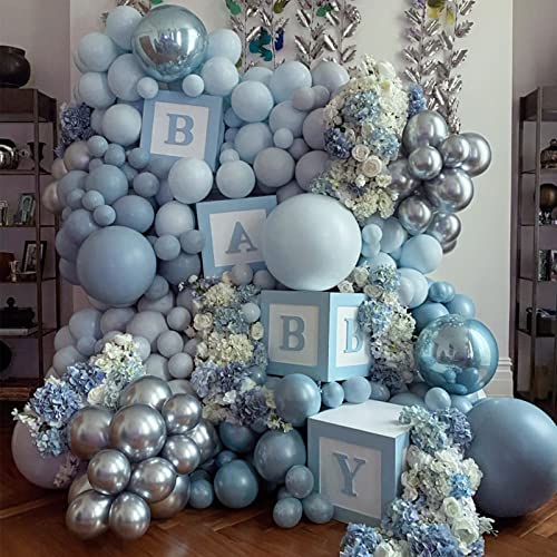 Image of Voircoloria 130pcs Dusty Blue Balloons Different Sizes 18 inch 12 inch 10 inch 5 inch Slate Blue Balloons for Boys Girls Baby Shower Wedding Anniversary Graduation Engagements Birthday Party Decorations