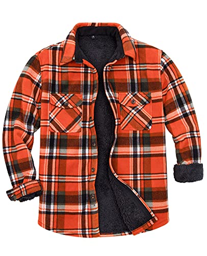 Image of Lisskolo Men's Warm Sherpa Flannel Shirt Jacket Heavy Fleece Lined Plaid Button Up Jackets