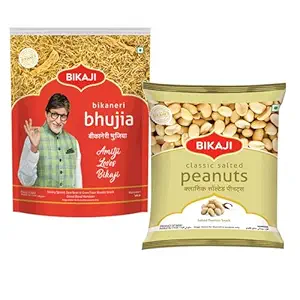 Bikaji Bhujia 1000g and Salted Peanut 200g Combo of 1200g (42.33Oz) – Authentic Indian Snacks Family Pack | Crunchy Namkeen, Party Mix, Bar Snacks & Tea-Time Treats