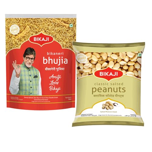 Bikaji Bhujia 1000g and Salted Peanut 200g Combo of 1200g (42.33Oz) – Authentic Indian Snacks Family Pack | Crunchy Namkeen, Party Mix, Bar Snacks & Tea-Time Treats