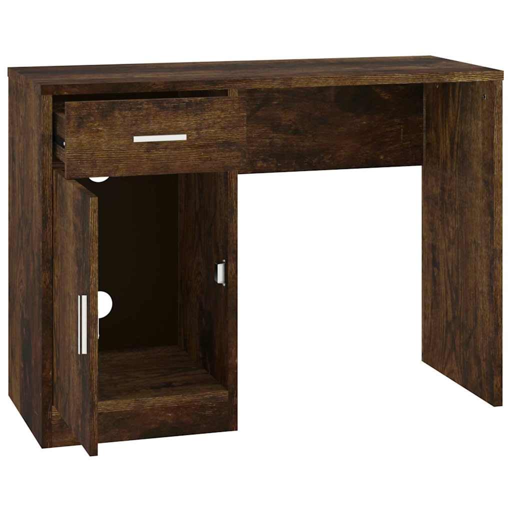 Schreibtisch Räuchereiche mit Stauraum 100x40x73 cm, Holzwerkstoff, Schublade und Schrank, kompakter Computer- und Home Office Tisch für kleine Räume und Büroorganisation