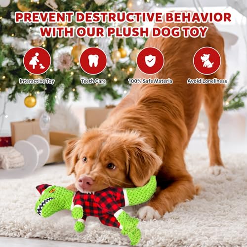 Image of Christmas Dog Toys - Plush Reindeer & Snowman Holiday Set for Small and Medium Dogs, Soft Stuffed Chew Toys with Crinkle Ears, Festive Red Green Plaid, Cute Stocking Stuffer Gift